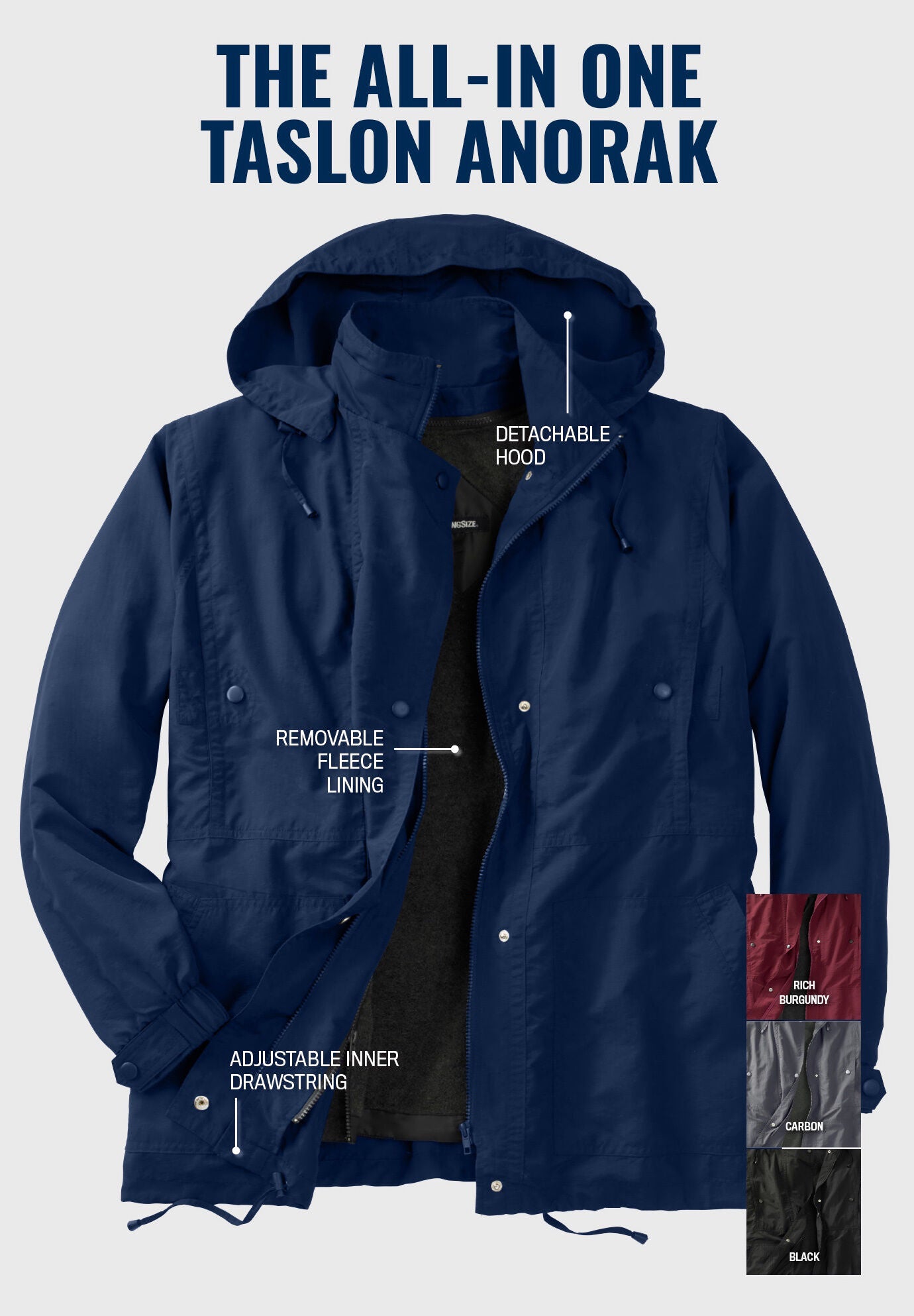 Fleece-lined Taslon&reg; Anorak, , alternate image number 4