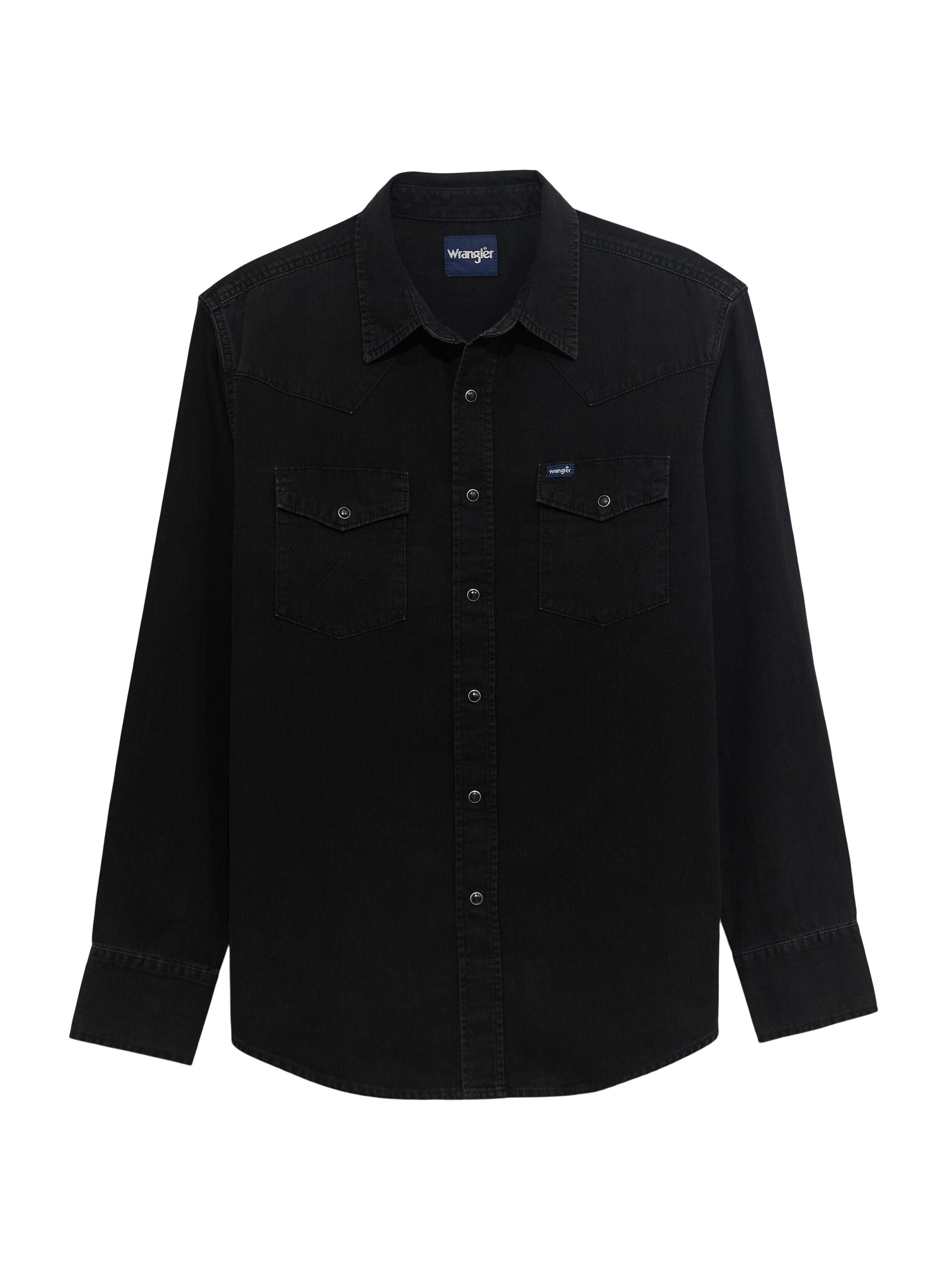 Wrangler Classic Denim Western Snap Shirt, BLACK, alternate image number 5