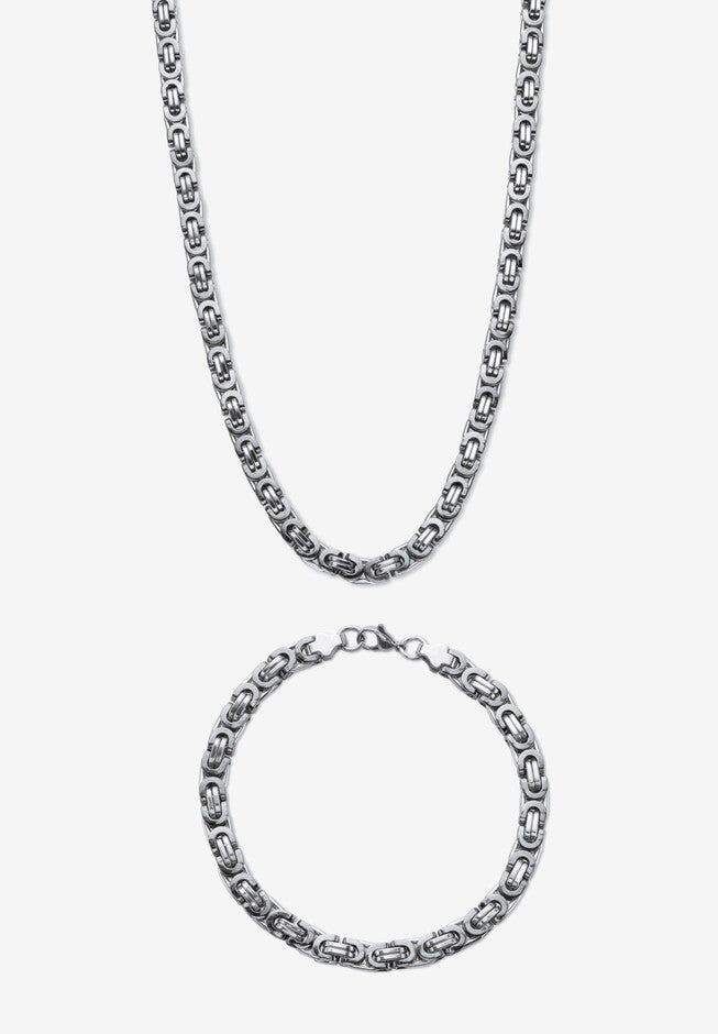 Men's Stainless Steel 2 Piece Chain Bracelet & Necklace Set (6Mm)24 And 9 Inch, WHITE, hi-res image number null