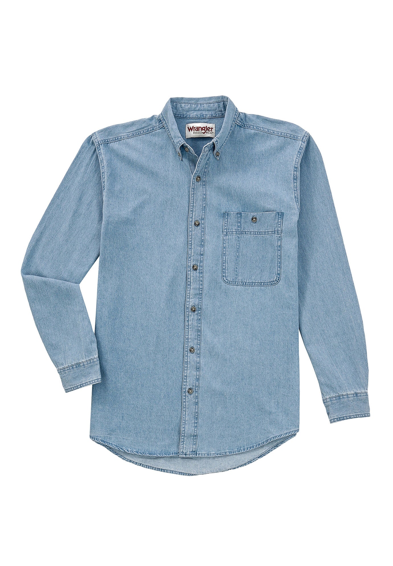 Wrangler Rugged Wear Basic Denim Shirt, STONEWASH, alternate image number 6