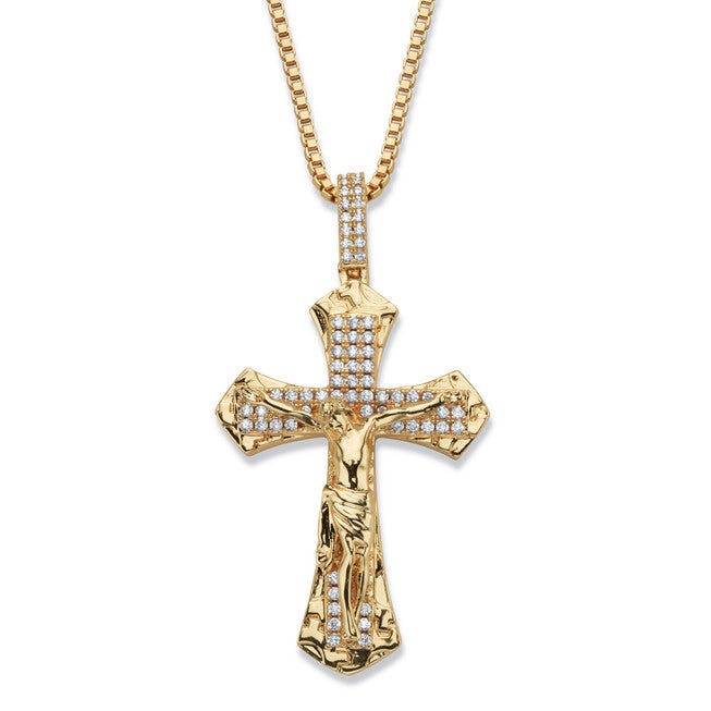 Men's 2.05 Cttw. Cubic Zirconia Gold-Plated Crucifix Necklace 22 inches, WHITE, hi-res image number null