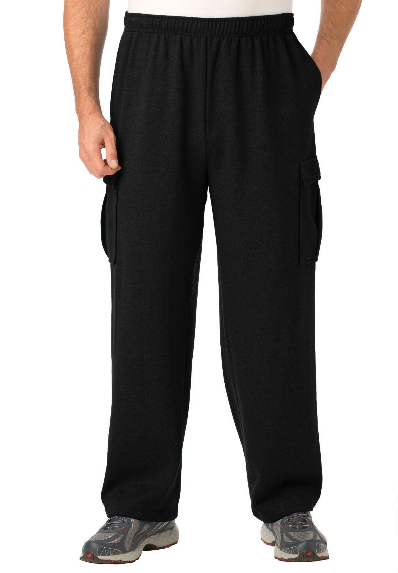 Classic Fit Double Pleat Dress Pants Expandable Waist Black King Size