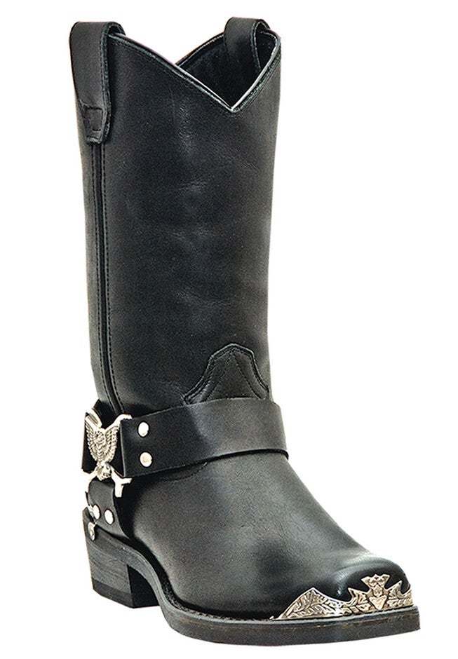 Dingo 12 inches Leather Eagle Harness Strap Boots, BLACK, hi-res image number 0