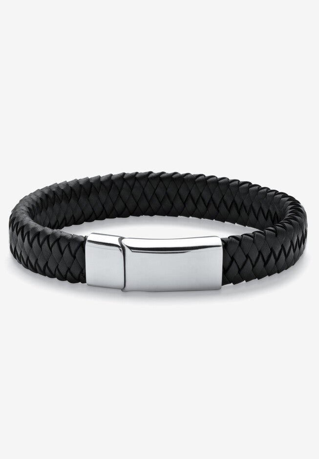 9 inches Braided Leather Bracelet , STAINLESS STEEL, hi-res image number 0