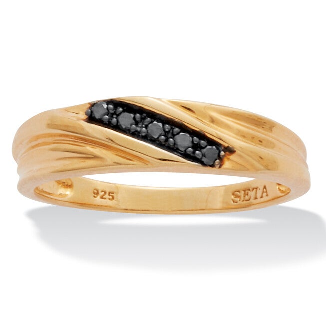 Men's .1 TCW Black Diamond Single-Row Gold Over Silver Ring, BLACK, hi-res image number null