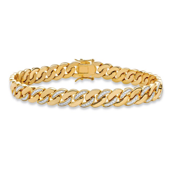 Men's Diamond Accent Gold-Plated Angled Curb-Link Bracelet 8.5 inches, WHITE, hi-res image number null