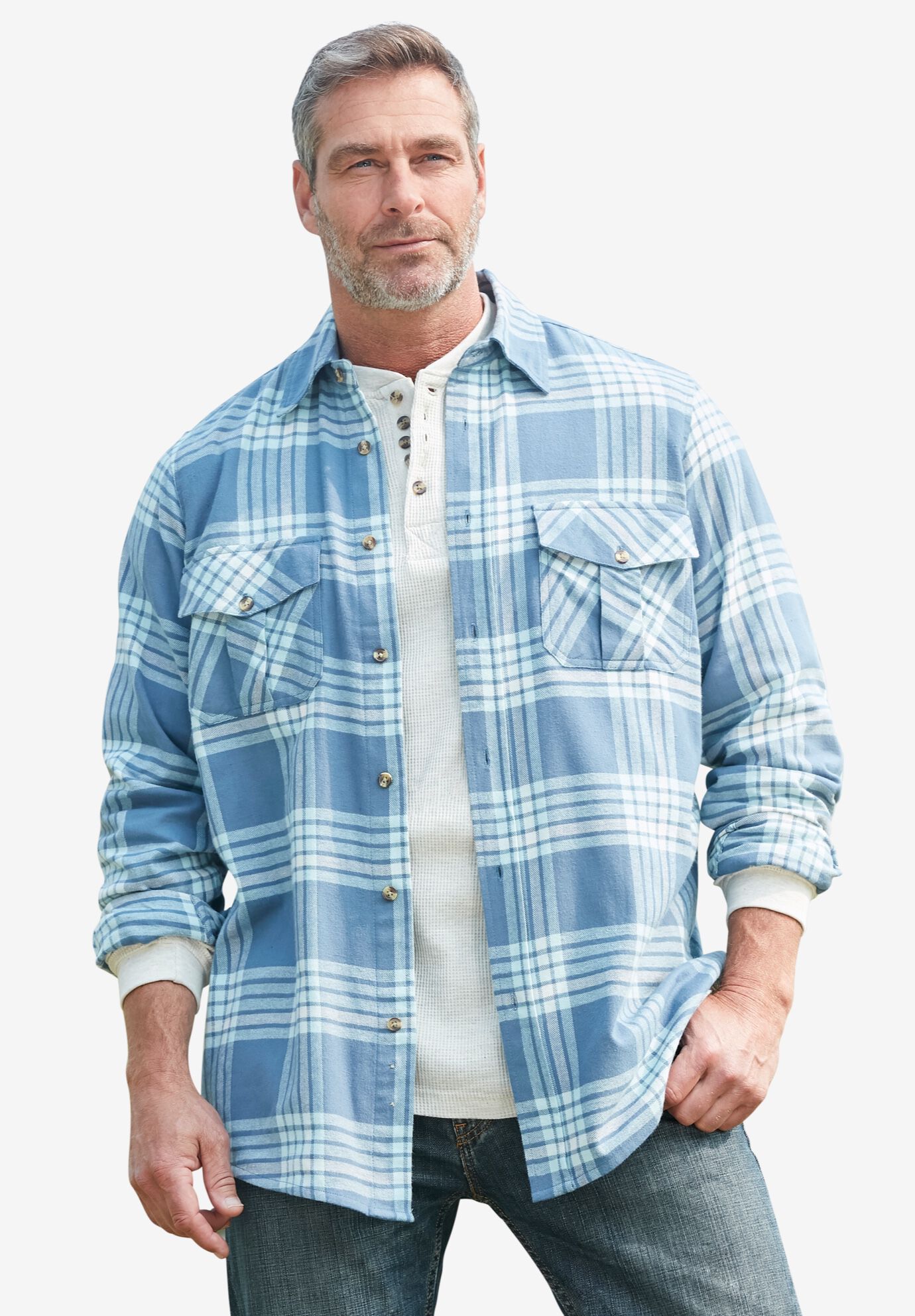 Relaxed Fit Men's Plaid Flannel Shirt, Hunter Plaid | King Size Relaxed Fit Men's Plaid Flannel Shirt, Hunter Plaid | King Size