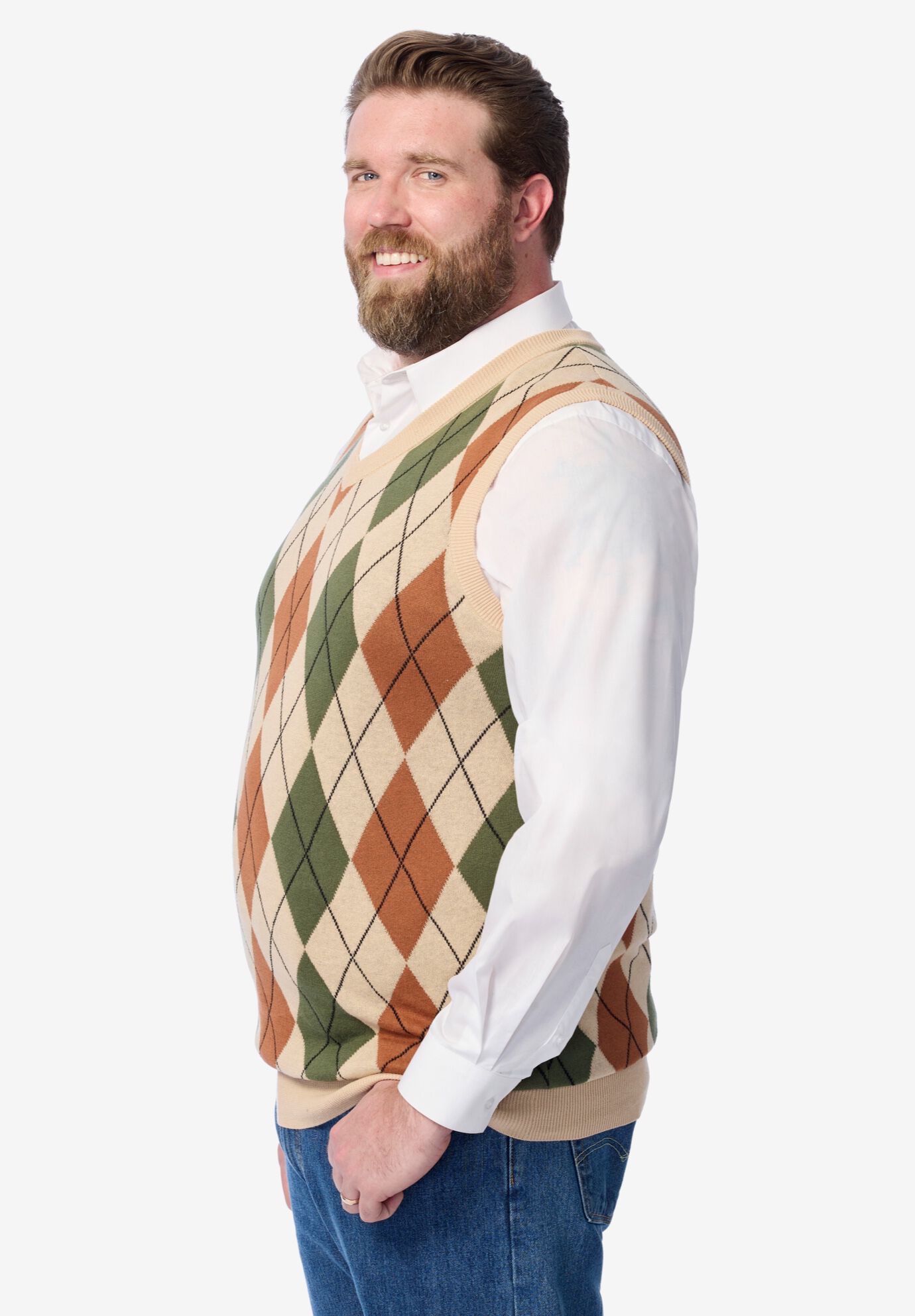 V-Neck Argyle Sweater Vest, BEIGE DIAMOND, alternate image number 3