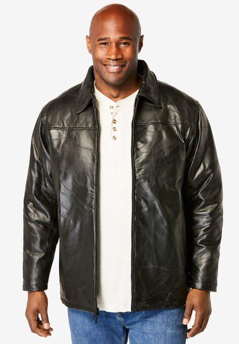 Embossed leather jacket, BLACK, hi-res image number null
