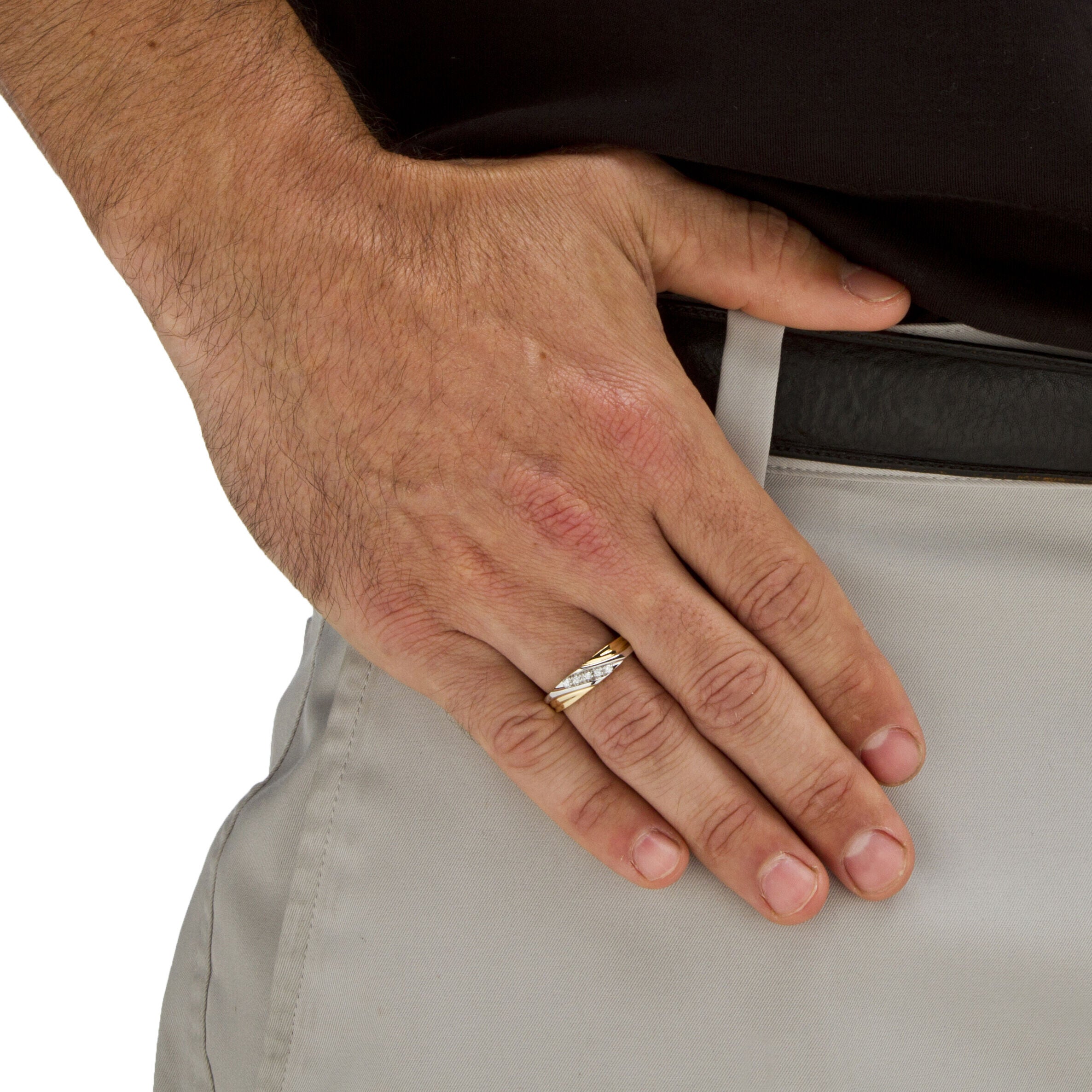 Men&#39;s 1/10 TCW Round  Cubic Zirconia 18k Gold Plated Silver Wedding Band Ring, WHITE, alternate image number 4