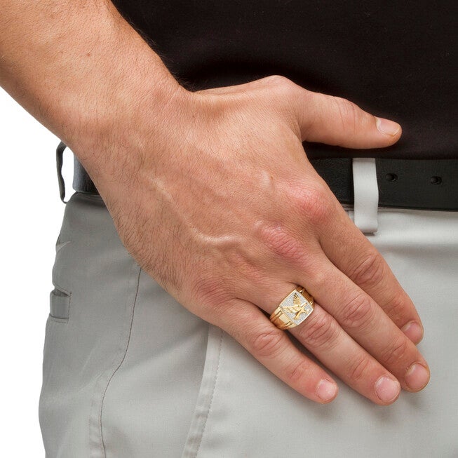 Men's Round Diamond Two-Tone 18k Yellow Gold-plated Sterling Silver Eagle Ring, WHITE, alternate image number 2