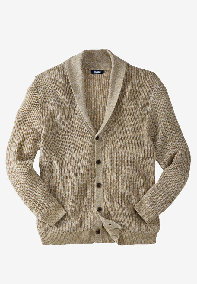 Shaker Knit Shawl-Collar Cardigan Sweater | King Size