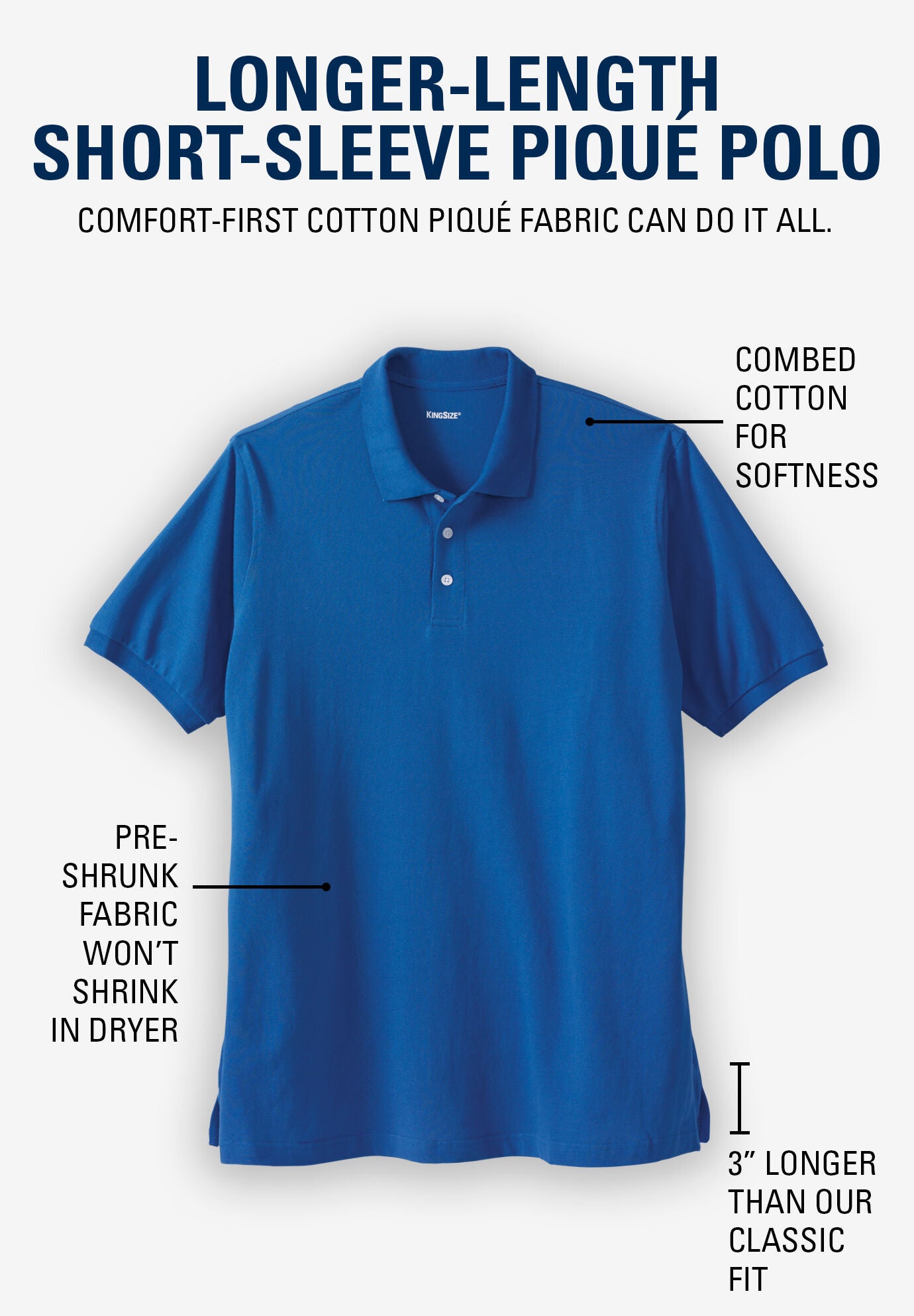 KingSize Mens Big /& Tall Longer-Length Long-Sleeve Pique Polo
