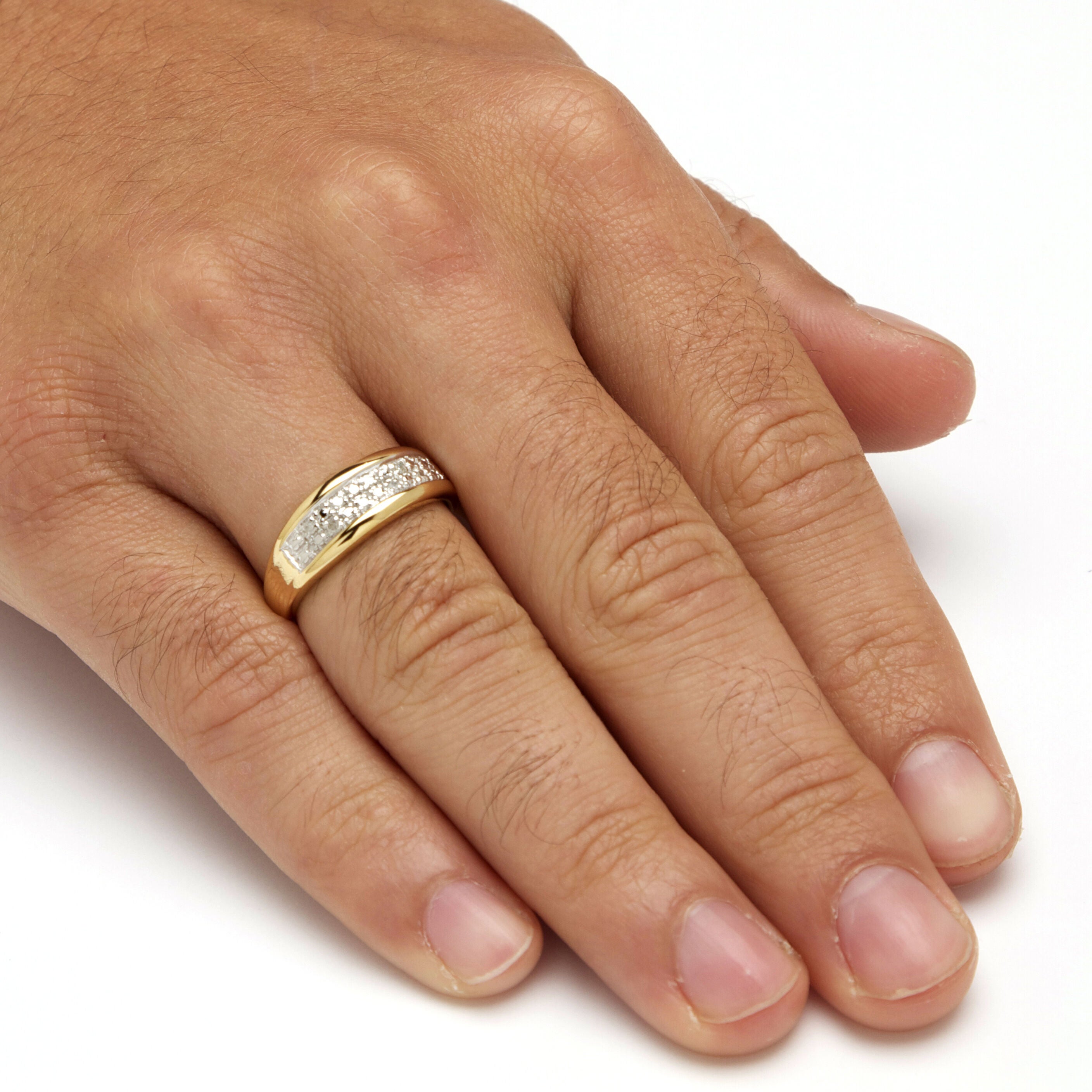 Men&#39;s 1/8 Cttw. Pave Gold-Plated Sterling Silver Diamond Wedding Band, WHITE, alternate image number 3