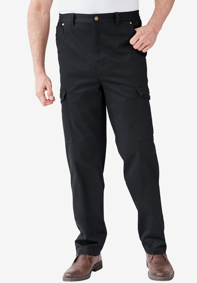 Flex Knit Cargo Pants with Side-Elastic Waist, BLACK, hi-res image number 0
