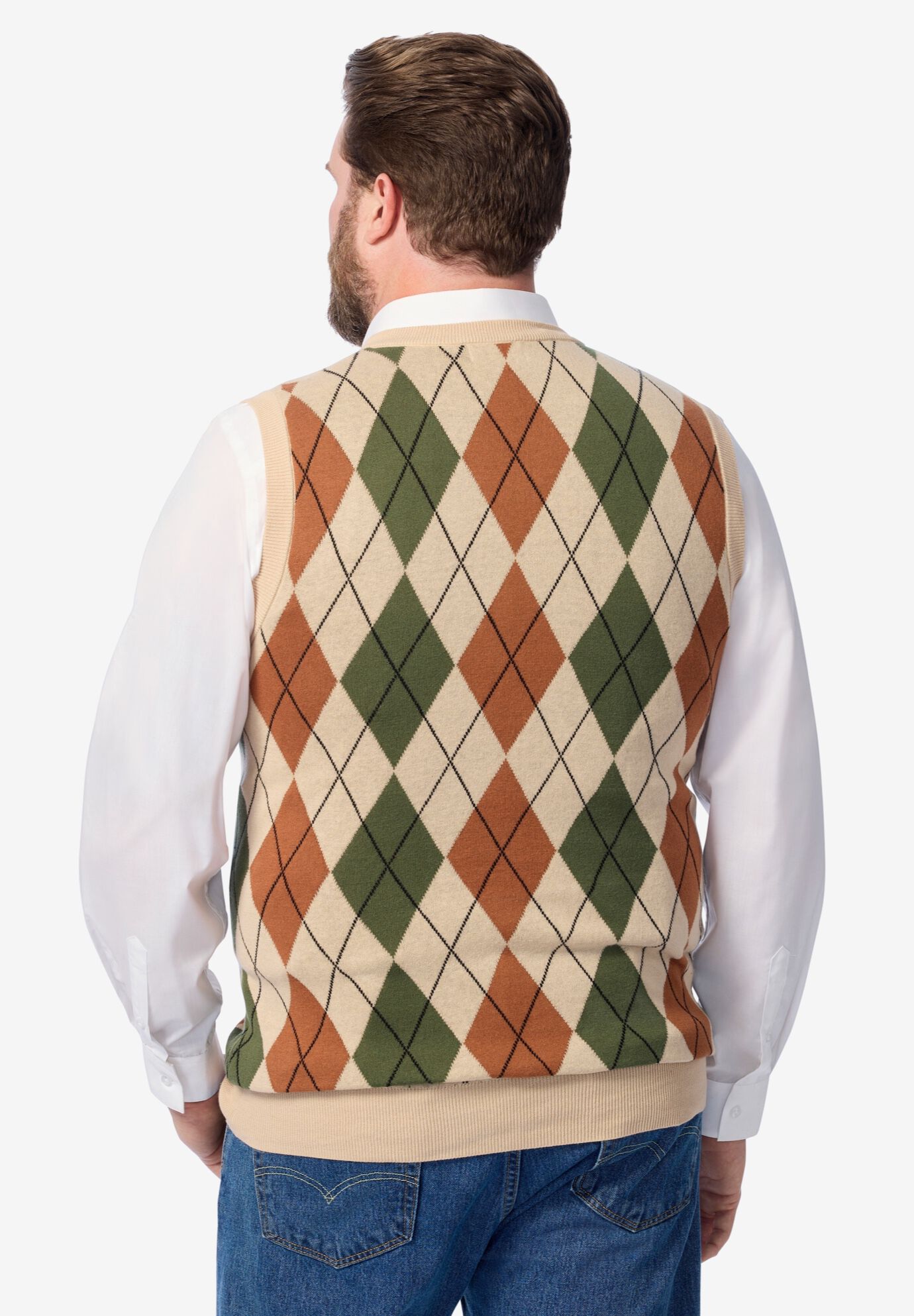 V-Neck Argyle Sweater Vest, BEIGE DIAMOND, alternate image number 2
