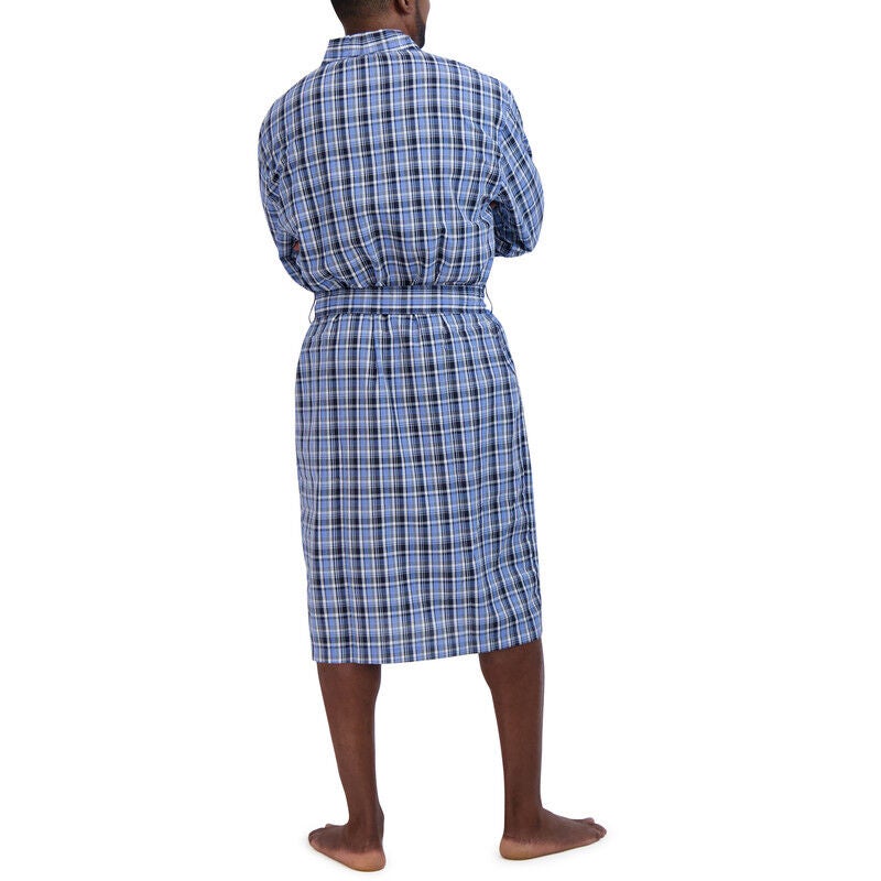 Shawl Collar Robe, BLUE PLAID, on-hover image number 1