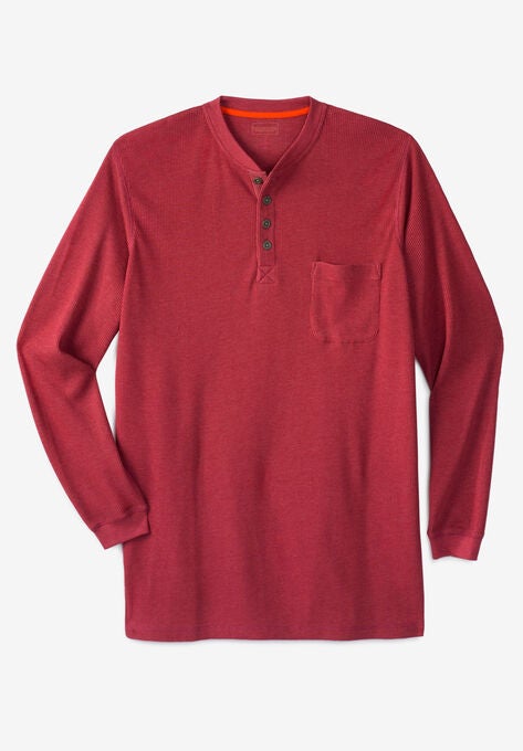 Thermal Pocket Longer-Length Henley by Boulder Creek®, HEATHER BURGUNDY, hi-res image number null