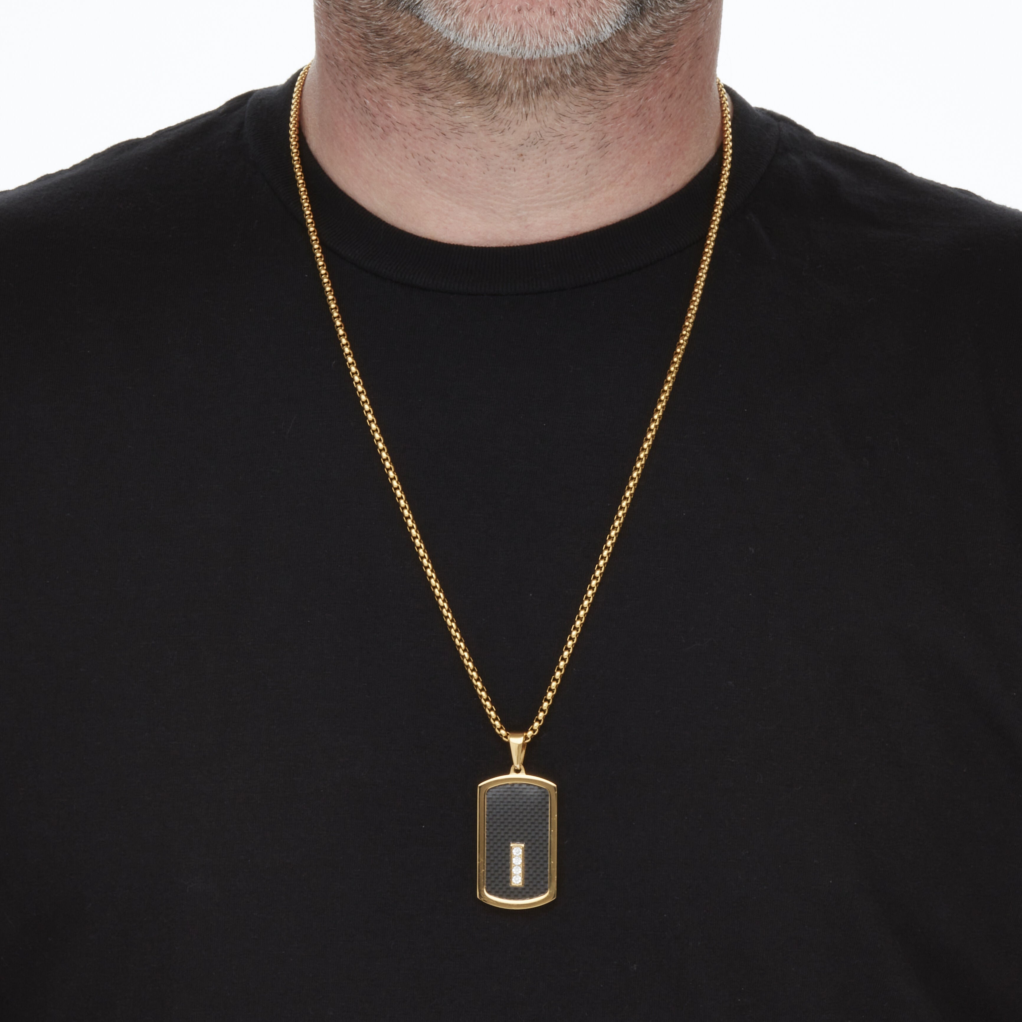 Men's Crystal Gold Ion-Plated Stainless Steel Dog Tag Necklace Set 26 Inch, WHITE, alternate image number 2