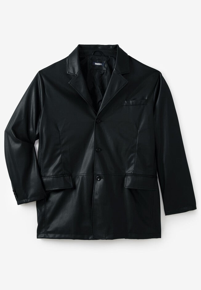 Three-Button Faux Leather Blazer, BLACK, hi-res image number null