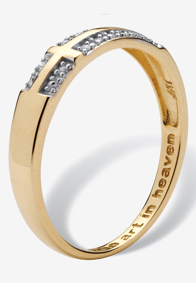 14K Gold over Sterling Silver Diamond Accent Sideways Cross Ring, , on-hover image number 1