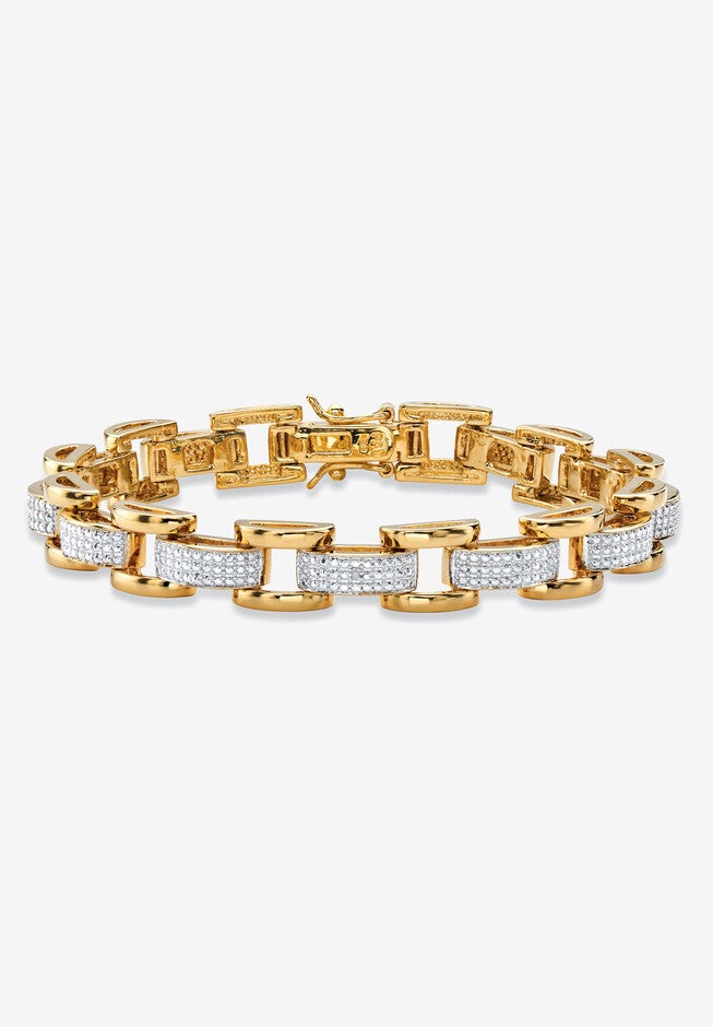 Men's Diamond Accent Pave-Style Yellow Gold-Plated Fancy-Link Bracelet 9.5 inches, WHITE, hi-res image number 0