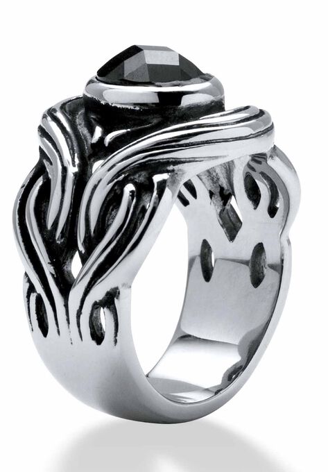 Stainless Steel Antiqued Black Cubic Zirconia Ring, , on-hover image number null