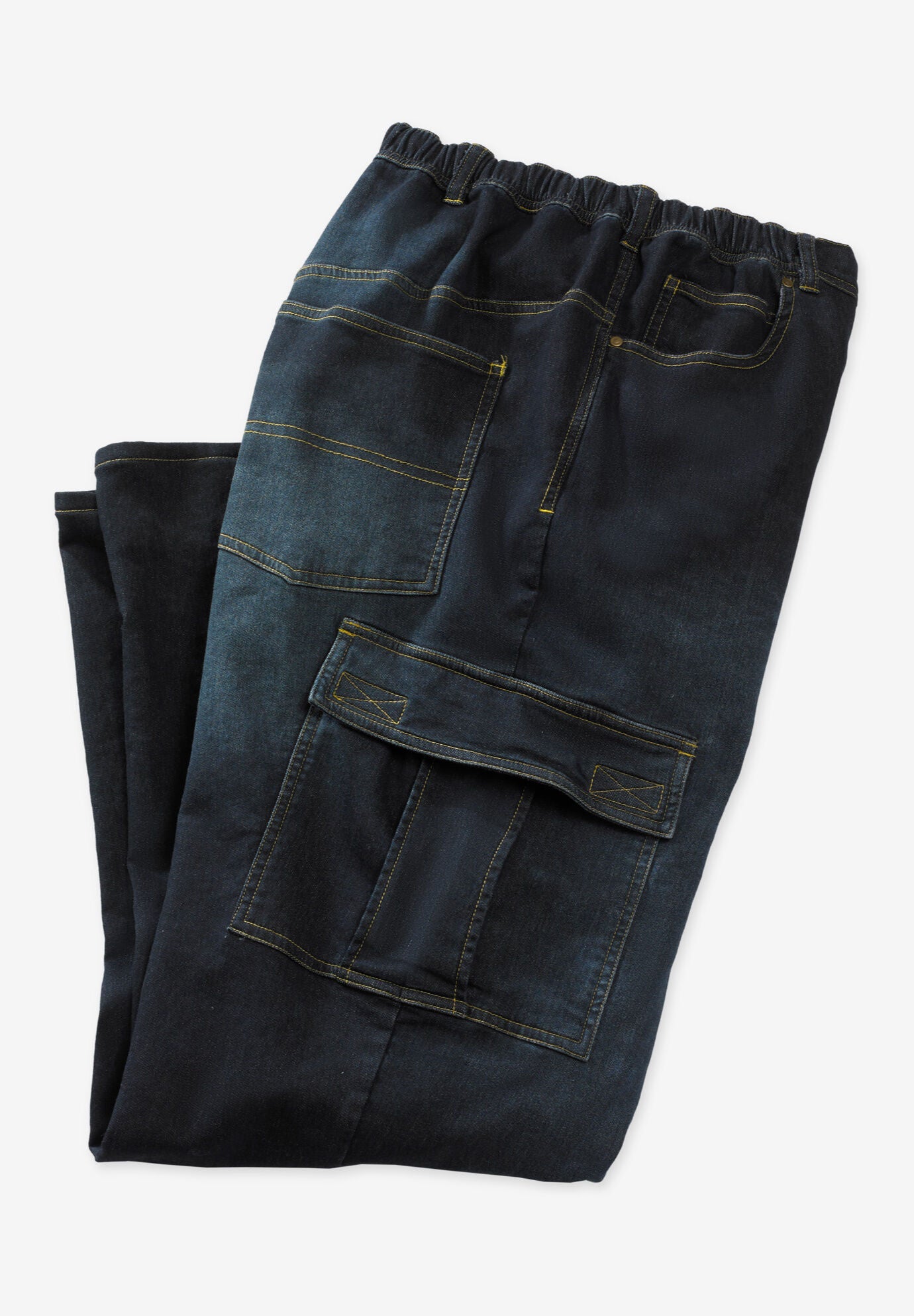 KingSize Men s Big Tall Relaxed Fit Cargo Denim Look Sweatpants 5XL Dark Rinse