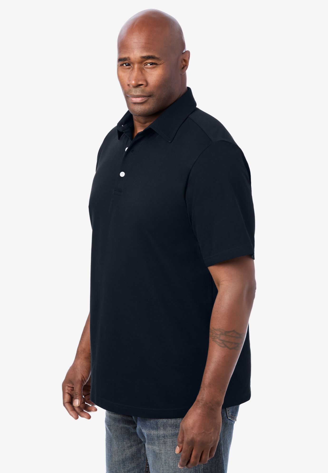 Lightweight Stretch Mesh Pique Polo, BLACK, alternate image number 2