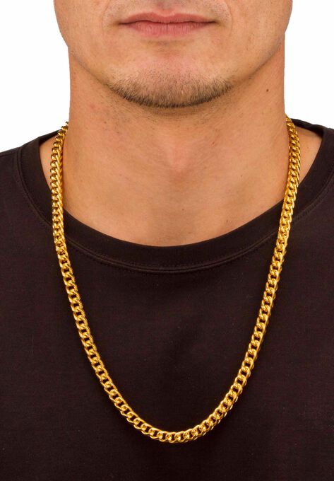 Gold Ion-Plated Stainless Steel Curb-Link 24" Chain and 9" Bracelet Set, , alternate image number null
