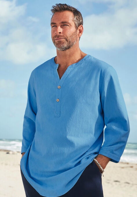 Gauze Mandarin Collar Shirt, , alternate image number null