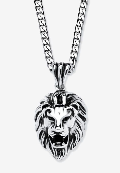 Lion's Head Pendant Necklace , STAINLESS STEEL, hi-res image number null
