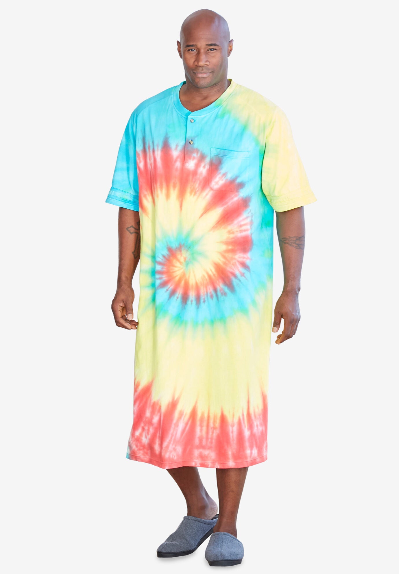 Short Sleeve Henley Nightshirt King Size