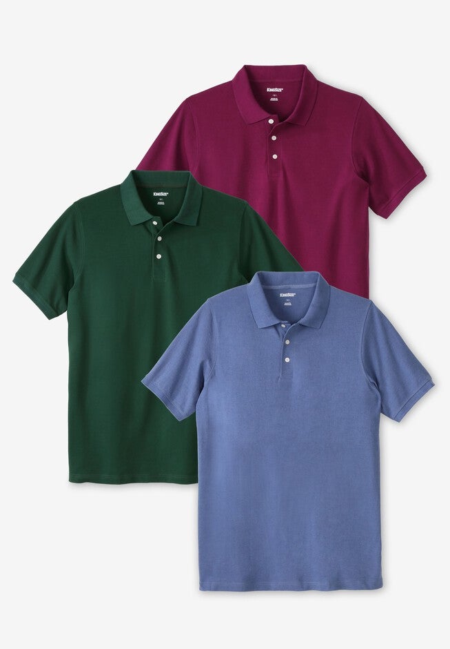 3Pack Longer Length Pique Polos for Tall Men, Assorted Colors King Size