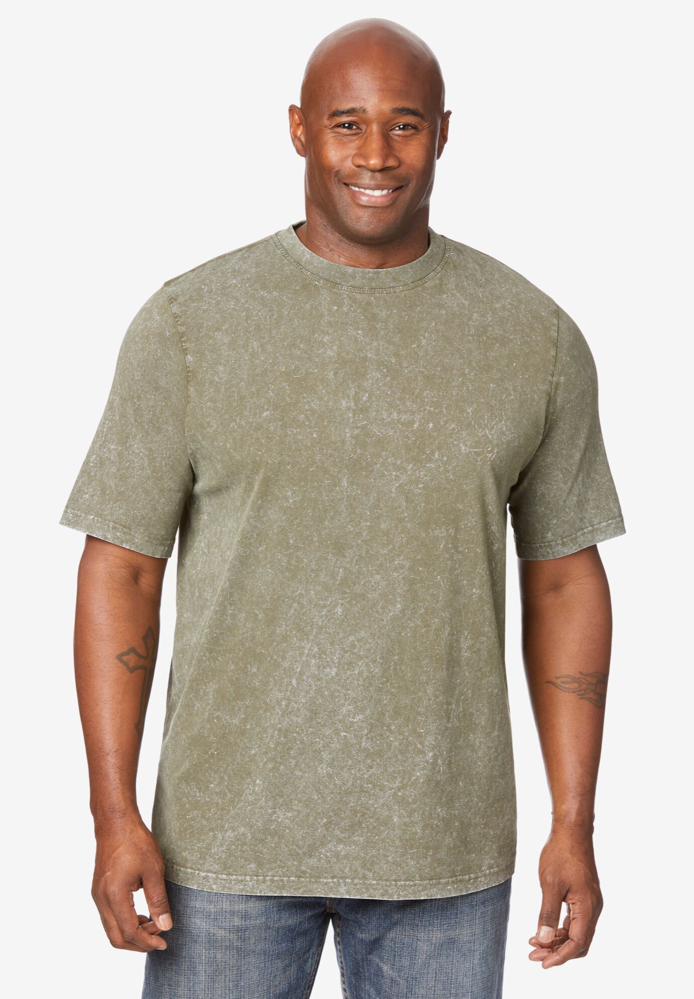 Longer Length Shrinkless Vintage Crewneck Tee, VINTAGE OLIVE, hi-res image number 0