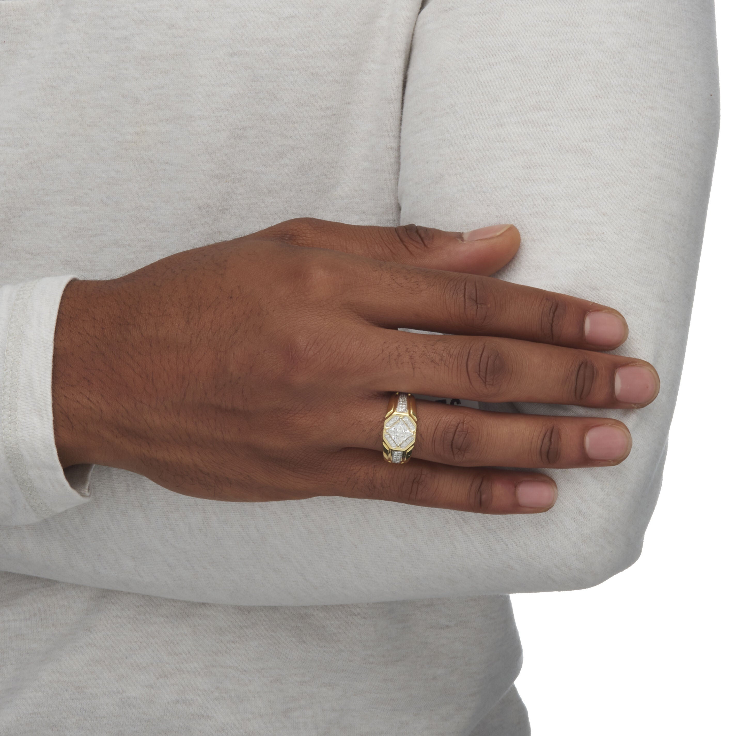 Men's 1.44 TCW Cubic Zirconia Octagon Ring in 14k Gold-plated Sterling Silver, WHITE, alternate image number 3