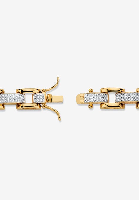Men's Yellow Gold Plated Diamond Accent Link Bracelet, 9.5 inches, , on-hover image number null