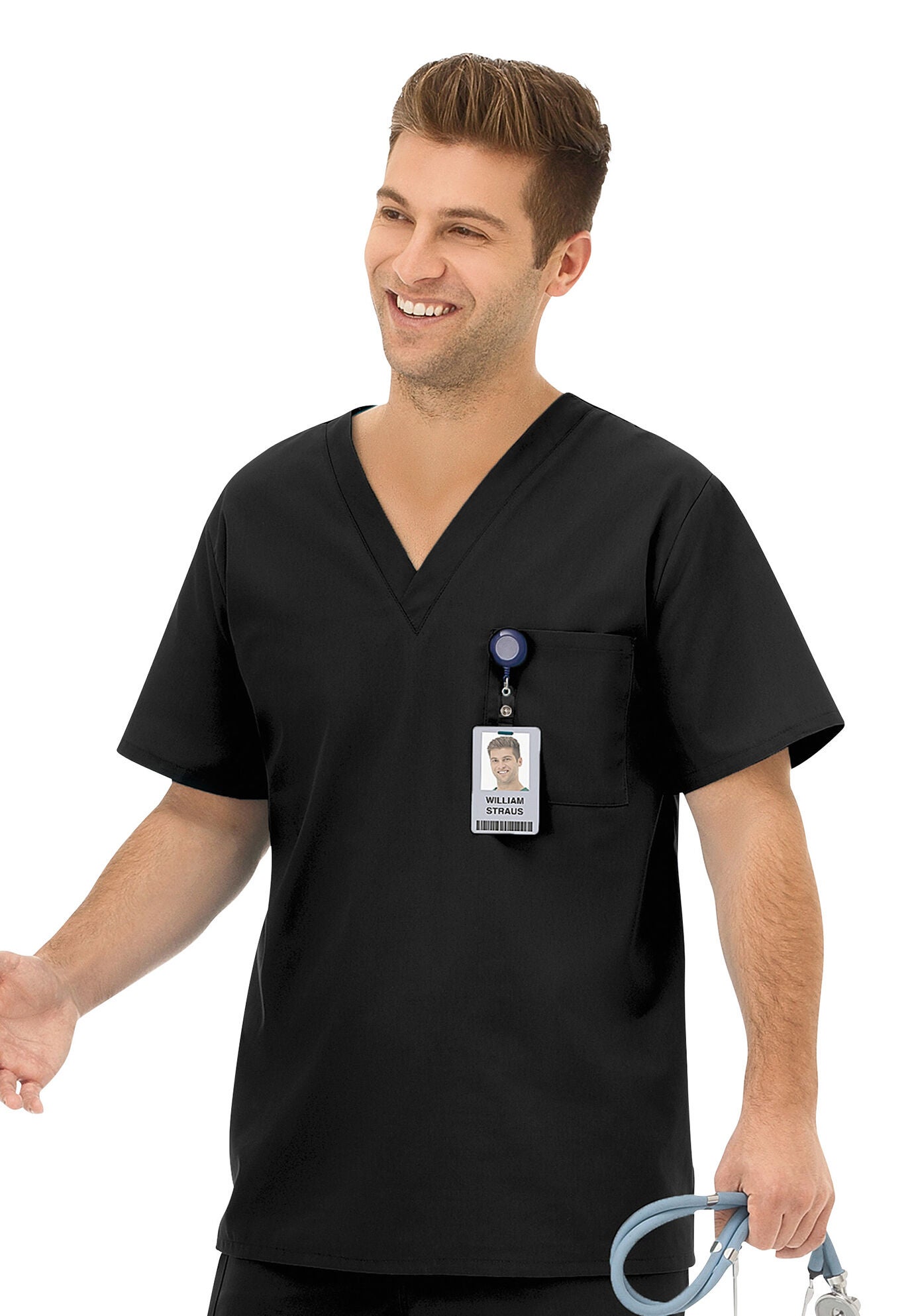 Unisex One Pocket Scrub Top, BLACK, hi-res image number 0