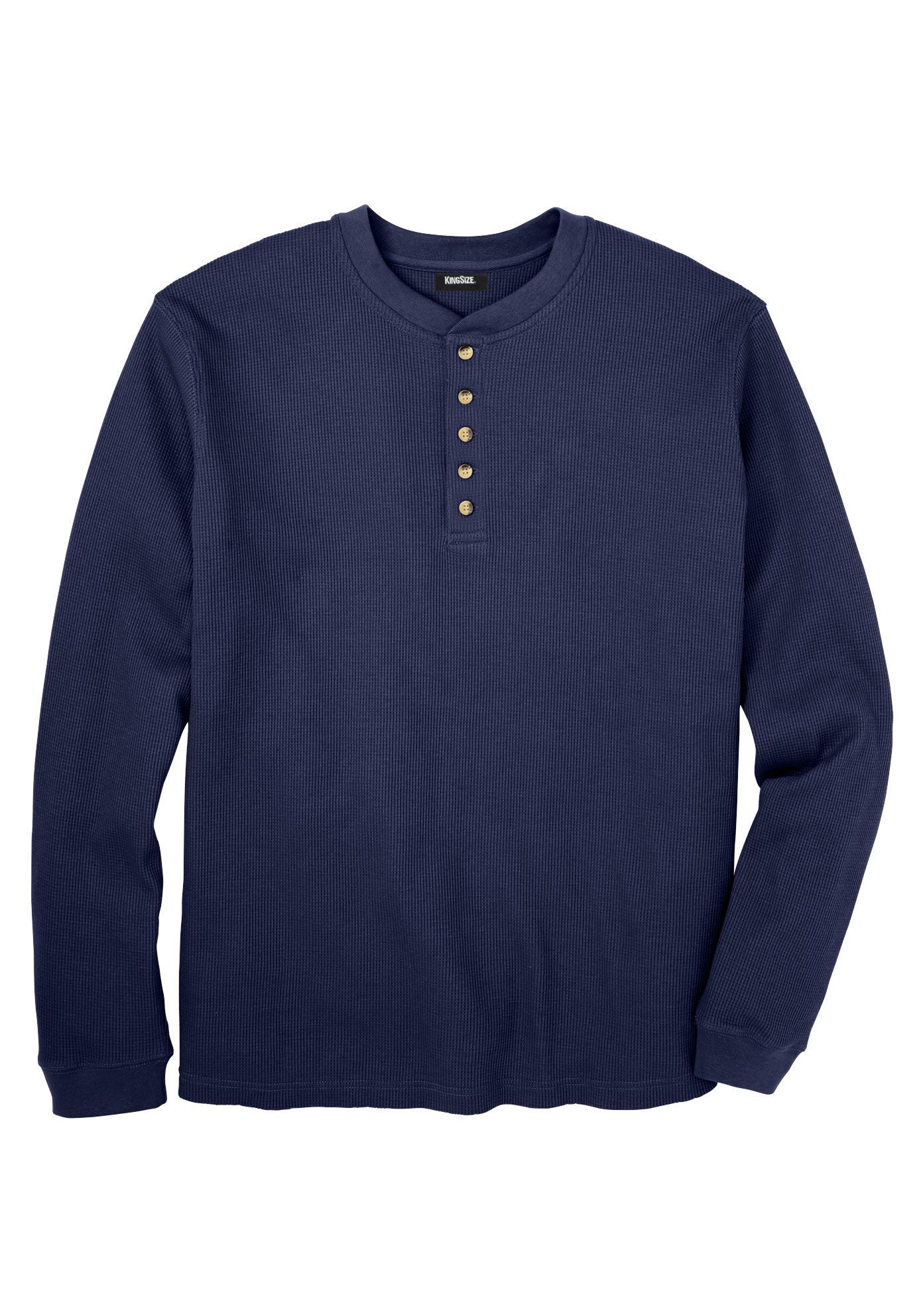 Waffle-Knit Henley Tee with Thermal Texture, Navy