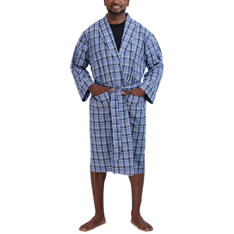 Shawl Collar Robe, BLUE PLAID, hi-res image number 0