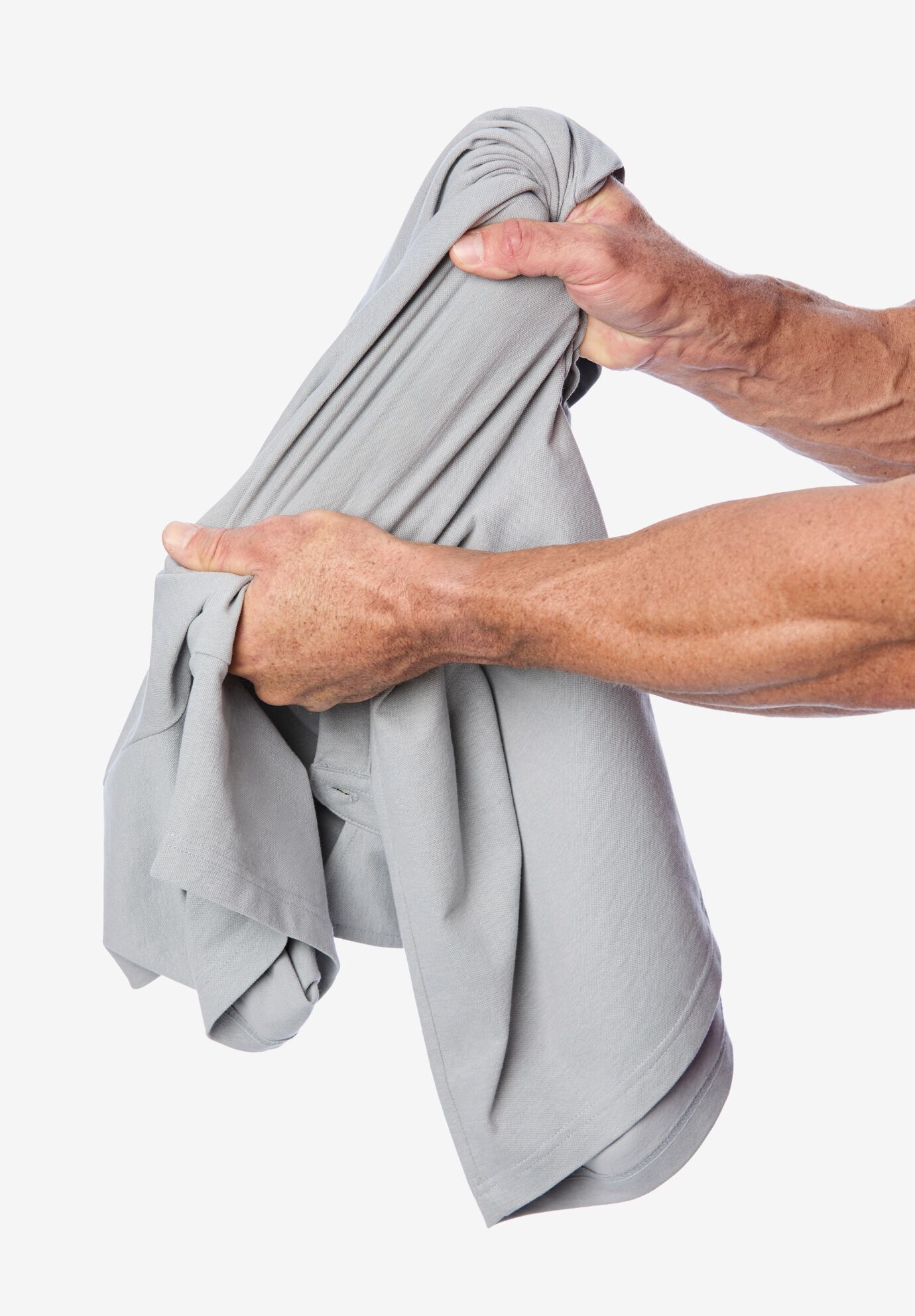 Lightweight Stretch Mesh Piqu&eacute; Button Down Shirt, STONE GREY, alternate image number 3