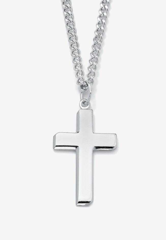Men'S Sterling Silver Cross Pendant (17Mm) With 24 Inch Chain, SILVER, hi-res image number 0