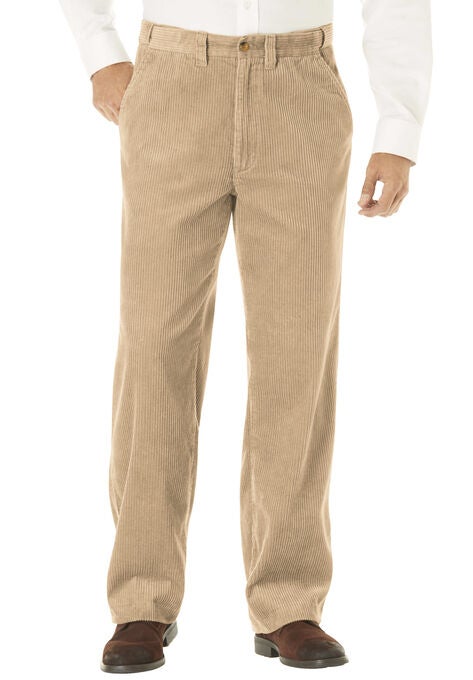 Six-Wale Corduroy Plain Front Pants, KHAKI, hi-res image number null