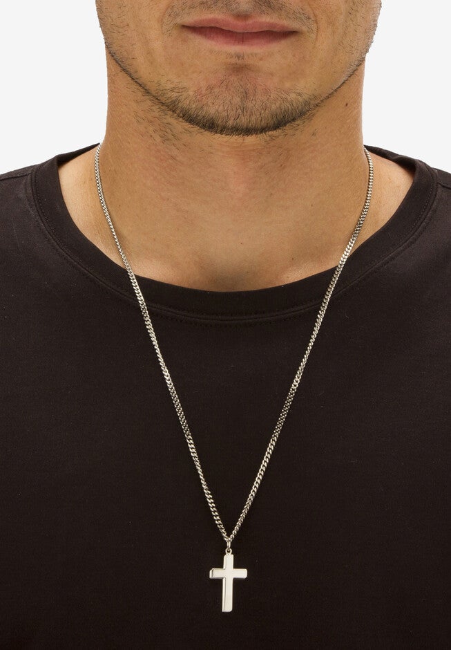 Men'S Sterling Silver Cross Pendant (17Mm) With 24 Inch Chain, , alternate image number 2