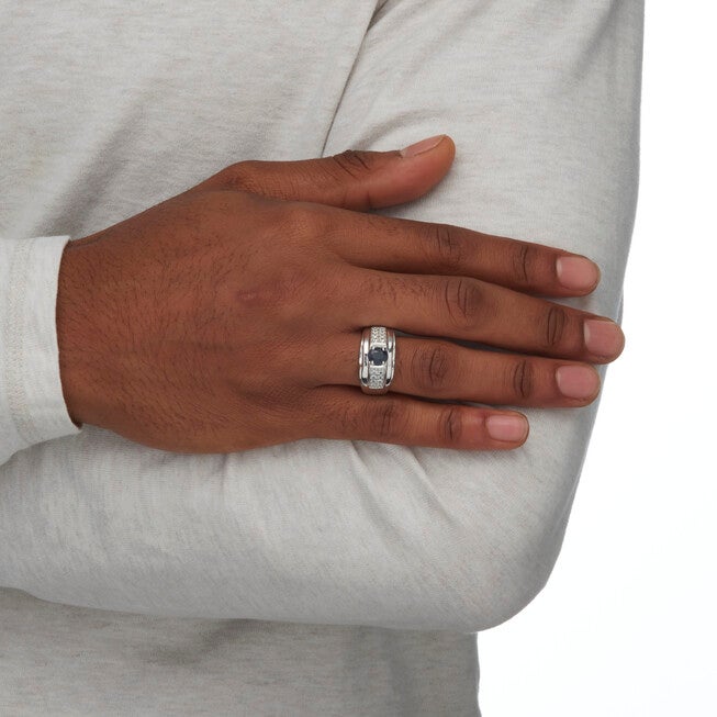 Men's 1.53 TCW Genuine Sapphire and CZ Ring in Sterling Silver, BLUE, alternate image number null