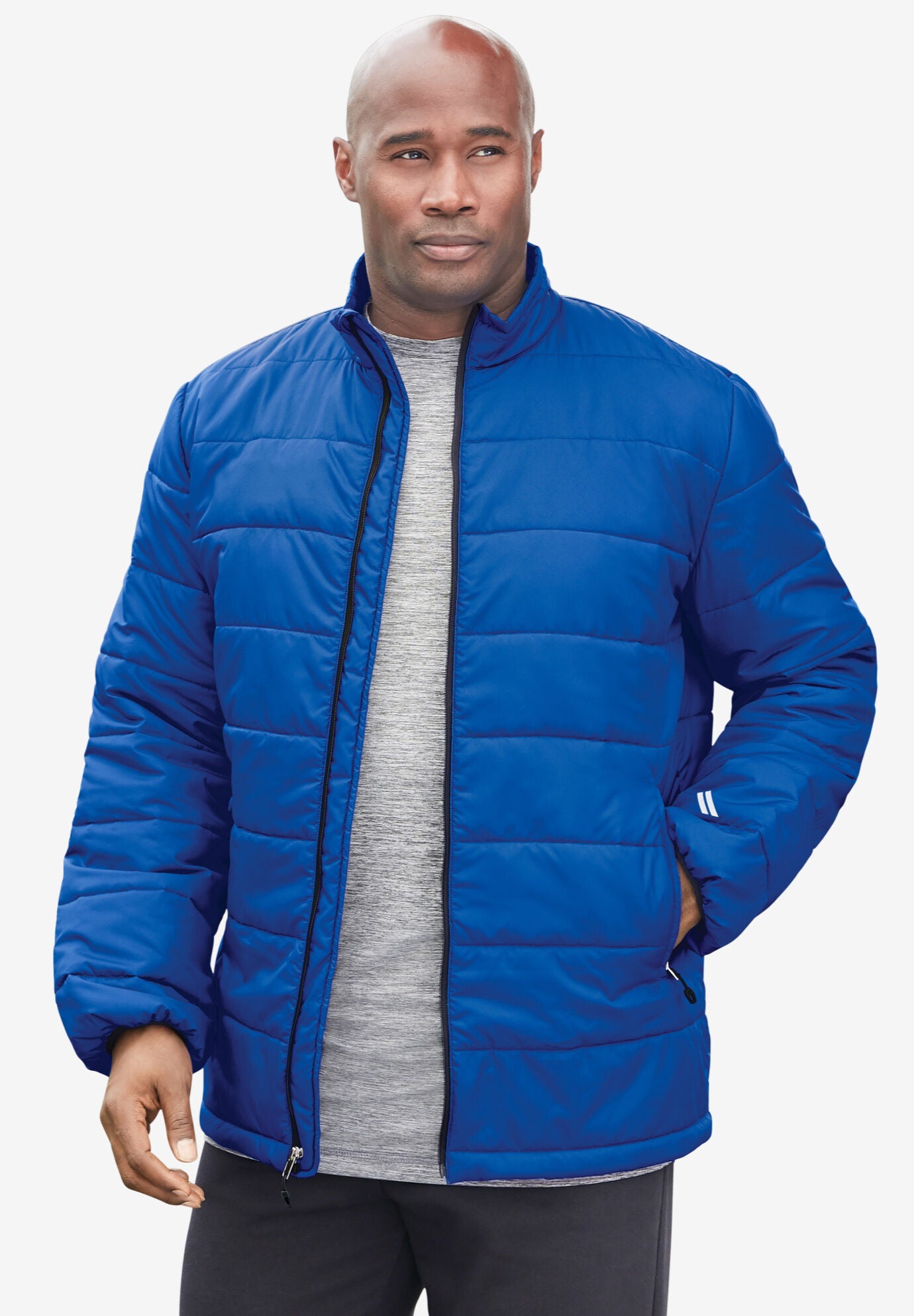 cobalt blue puffer jacket