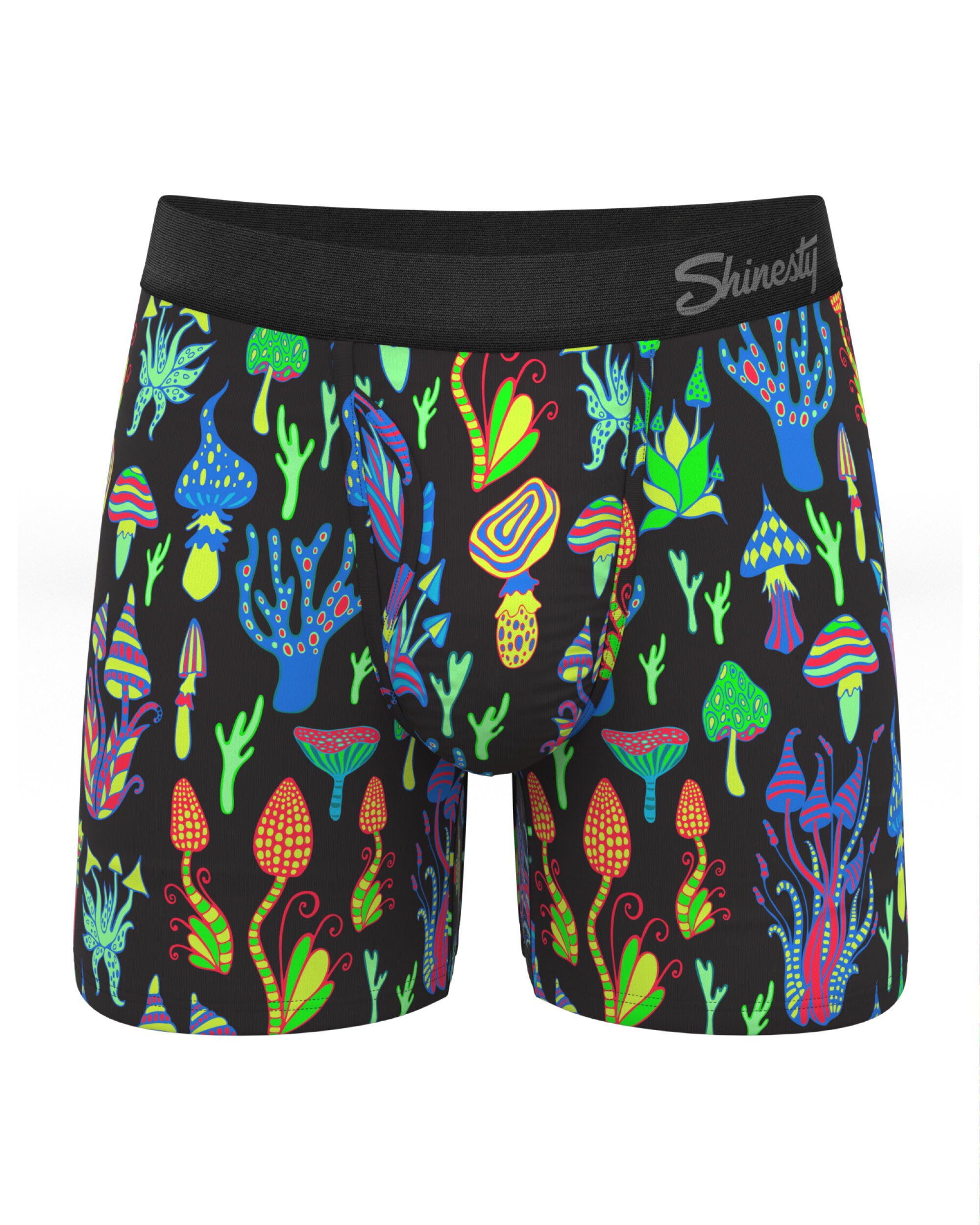 The Super Shroom Neon Mushrooms Ball Hammock Pouch Underwear With Fly, BLACK, hi-res image number 0