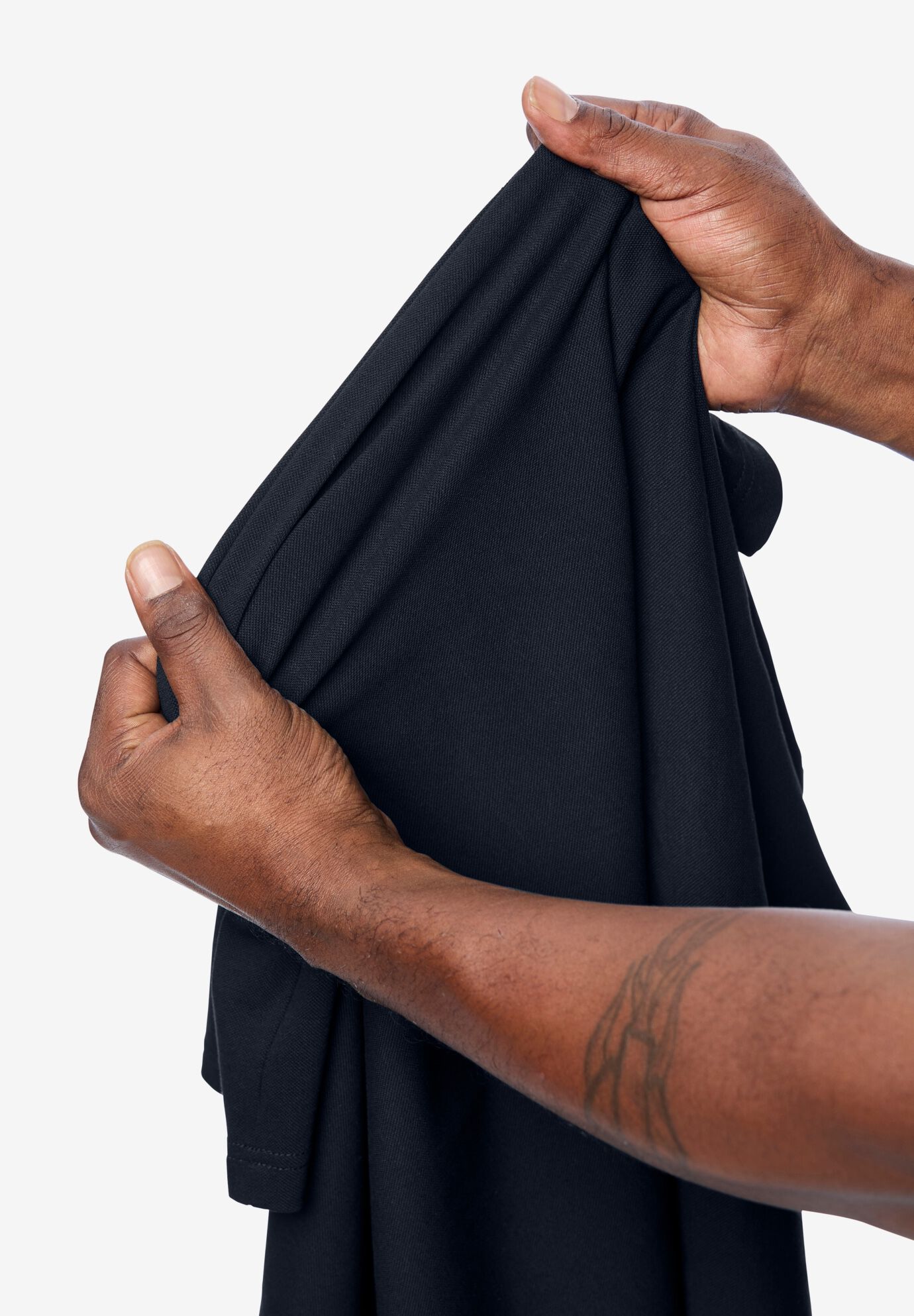 Lightweight Stretch Mesh Pique Polo, BLACK, alternate image number 3