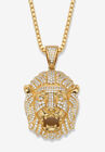 Gold-Plated Lion Head Pendant with Cubic Zirconia accents with 22" Chain, CUBIC ZIRCONIA GOLD, hi-res image number null