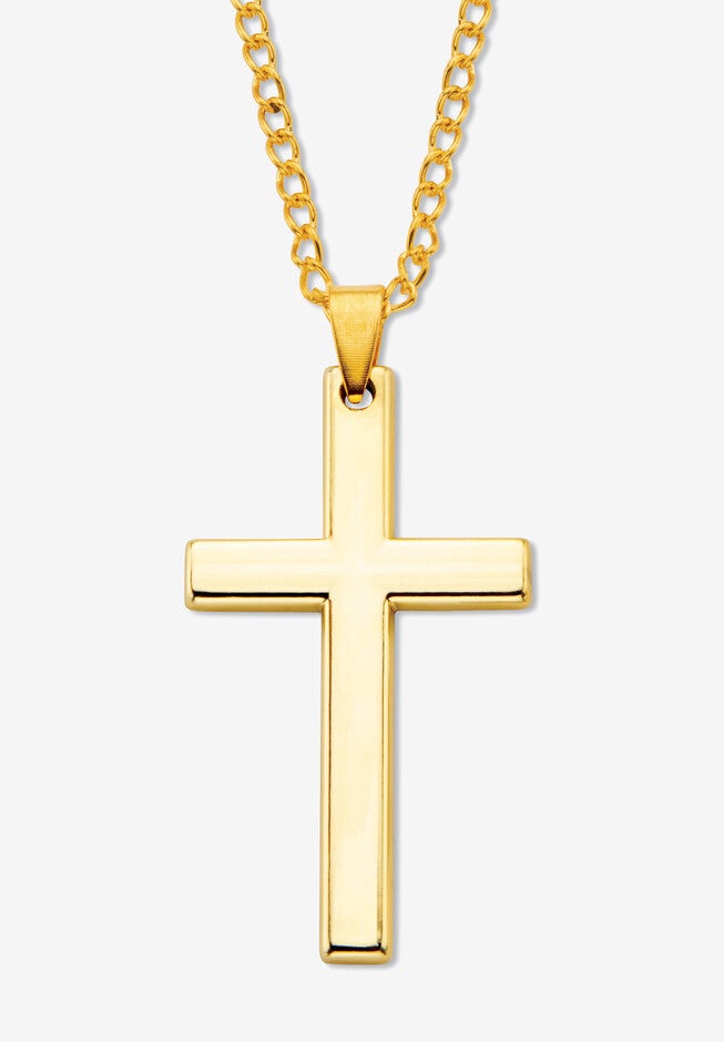 Men'S Yellow Gold Ion Plated Stainless Pendant With 24 Inch Chain, GOLD, hi-res image number null